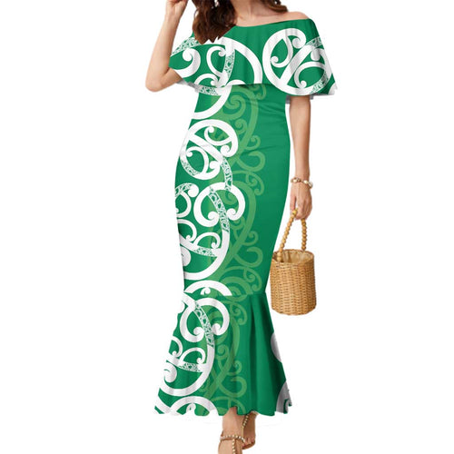 Pounamu Green Maori Family Matching Mermaid Dress and Hawaiian Shirt Koru Kowhaiwhai - Aussie Hoodie