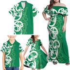 Pounamu Green Maori Family Matching Off Shoulder Maxi Dress and Hawaiian Shirt Koru Kowhaiwhai - Aussie Hoodie