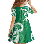 Pounamu Green Maori Family Matching Off Shoulder Maxi Dress and Hawaiian Shirt Koru Kowhaiwhai - Aussie Hoodie