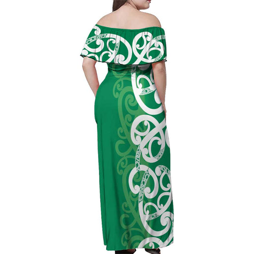 Pounamu Green Maori Family Matching Off Shoulder Maxi Dress and Hawaiian Shirt Koru Kowhaiwhai - Aussie Hoodie