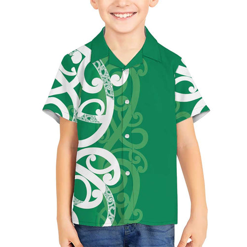 Pounamu Green Maori Family Matching Off Shoulder Maxi Dress and Hawaiian Shirt Koru Kowhaiwhai - Aussie Hoodie