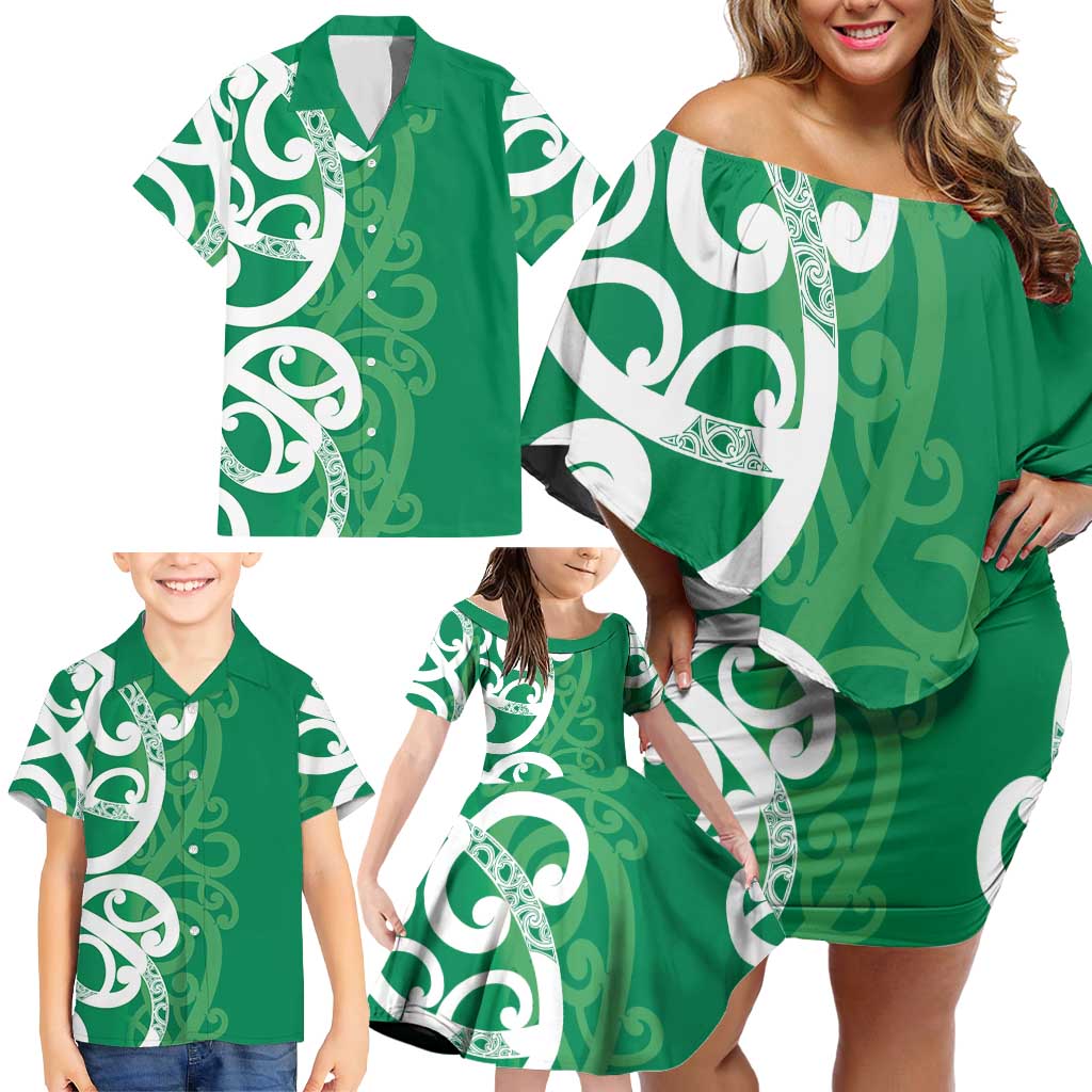 Pounamu Green Maori Family Matching Off Shoulder Short Dress and Hawaiian Shirt Koru Kowhaiwhai - Aussie Hoodie