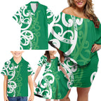 Pounamu Green Maori Family Matching Off Shoulder Short Dress and Hawaiian Shirt Koru Kowhaiwhai - Aussie Hoodie
