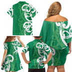 Pounamu Green Maori Family Matching Off Shoulder Short Dress and Hawaiian Shirt Koru Kowhaiwhai - Aussie Hoodie