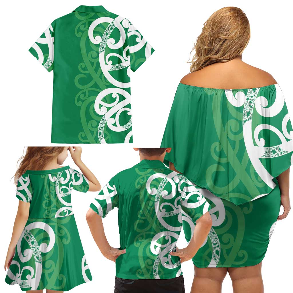 Pounamu Green Maori Family Matching Off Shoulder Short Dress and Hawaiian Shirt Koru Kowhaiwhai - Aussie Hoodie