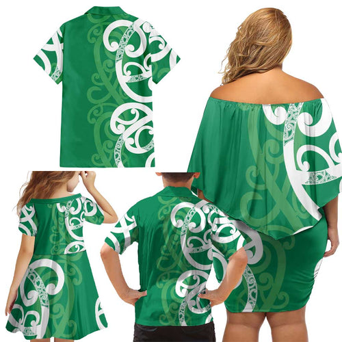 Pounamu Green Maori Family Matching Off Shoulder Short Dress and Hawaiian Shirt Koru Kowhaiwhai - Aussie Hoodie