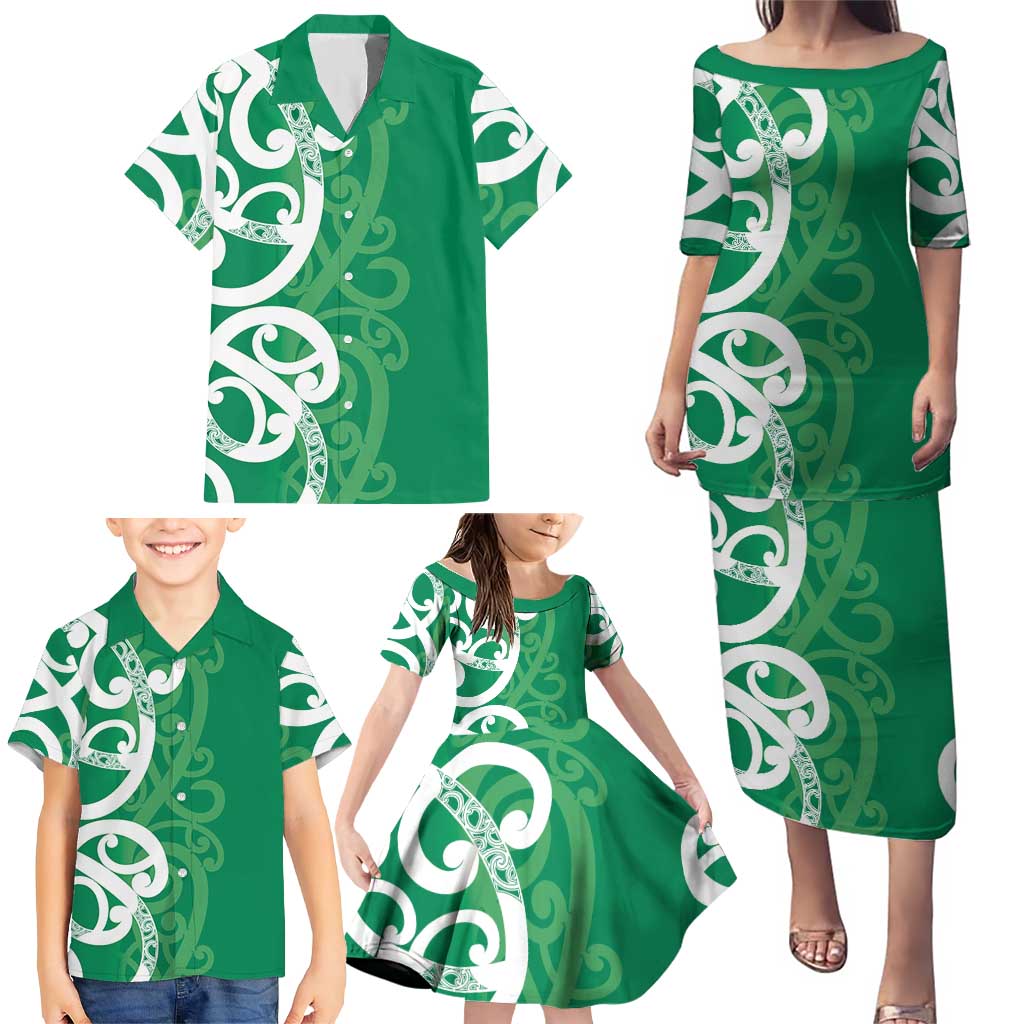 Pounamu Green Maori Family Matching Puletasi and Hawaiian Shirt Koru Kowhaiwhai - Aussie Hoodie