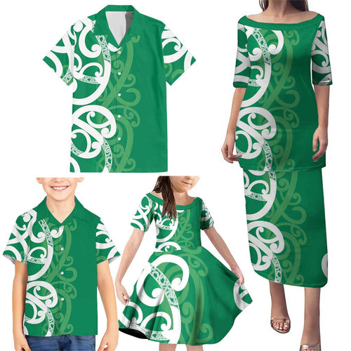 Pounamu Green Maori Family Matching Puletasi and Hawaiian Shirt Koru Kowhaiwhai - Aussie Hoodie