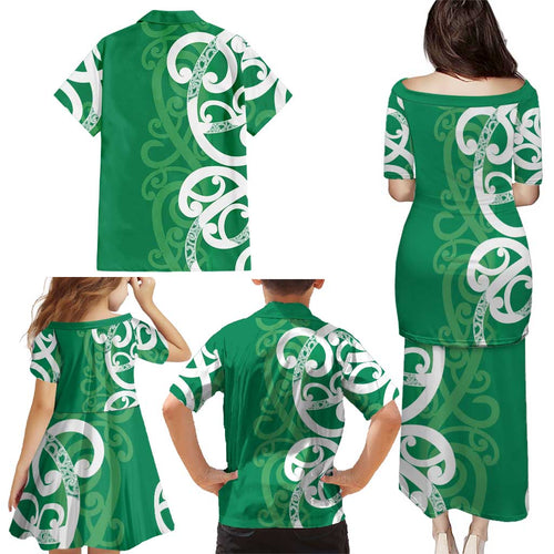 Pounamu Green Maori Family Matching Puletasi and Hawaiian Shirt Koru Kowhaiwhai - Aussie Hoodie