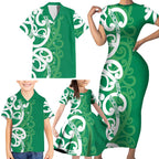 Pounamu Green Maori Family Matching Short Sleeve Bodycon Dress and Hawaiian Shirt Koru Kowhaiwhai - Aussie Hoodie