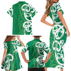 Pounamu Green Maori Family Matching Short Sleeve Bodycon Dress and Hawaiian Shirt Koru Kowhaiwhai - Aussie Hoodie