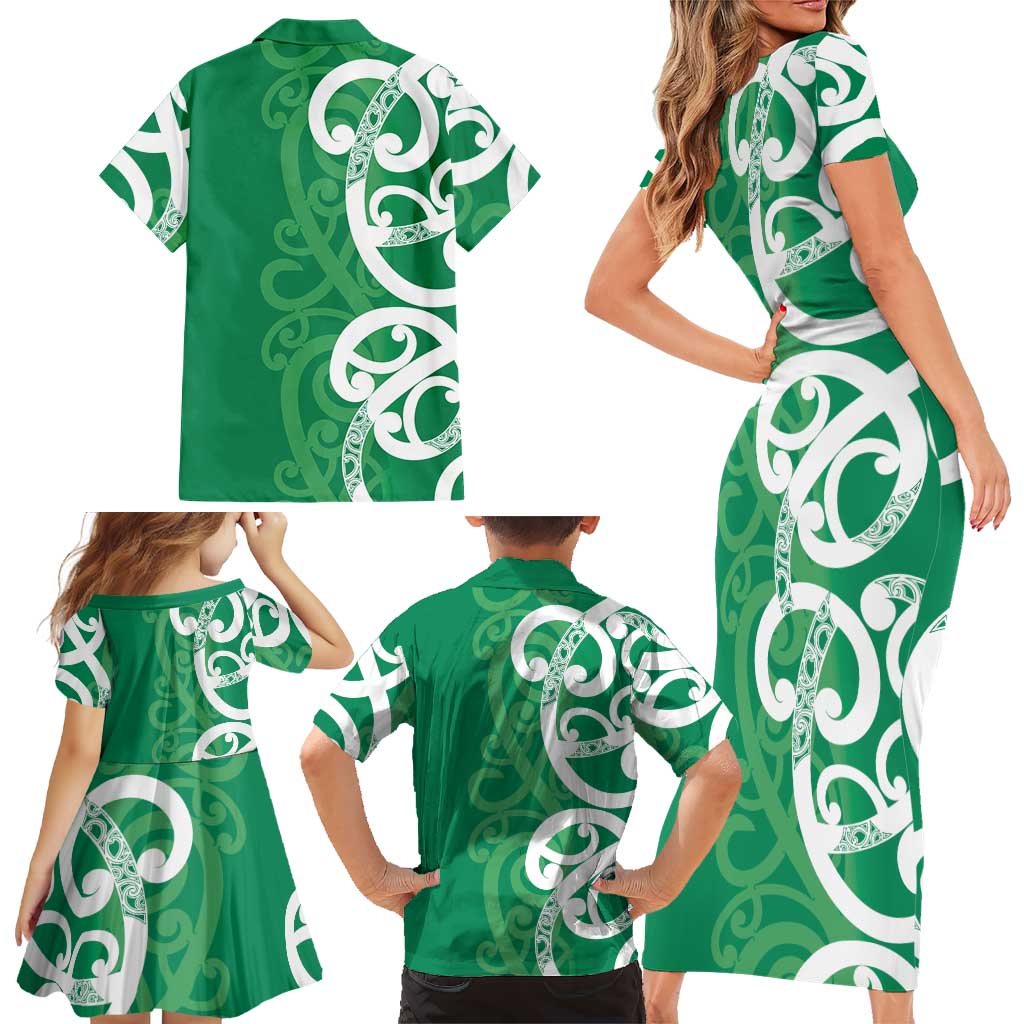 Pounamu Green Maori Family Matching Short Sleeve Bodycon Dress and Hawaiian Shirt Koru Kowhaiwhai - Aussie Hoodie