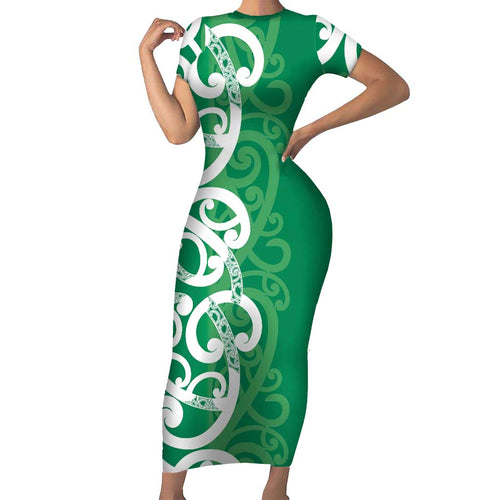 Pounamu Green Maori Family Matching Short Sleeve Bodycon Dress and Hawaiian Shirt Koru Kowhaiwhai - Aussie Hoodie