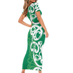Pounamu Green Maori Family Matching Short Sleeve Bodycon Dress and Hawaiian Shirt Koru Kowhaiwhai - Aussie Hoodie