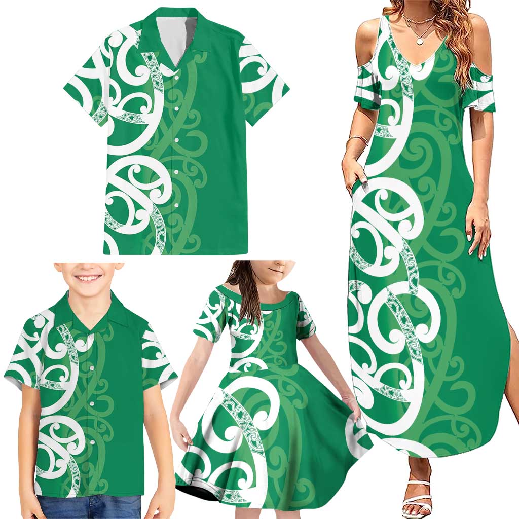 Pounamu Green Maori Family Matching Summer Maxi Dress and Hawaiian Shirt Koru Kowhaiwhai - Aussie Hoodie