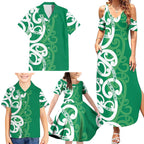 Pounamu Green Maori Family Matching Summer Maxi Dress and Hawaiian Shirt Koru Kowhaiwhai - Aussie Hoodie