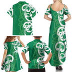 Pounamu Green Maori Family Matching Summer Maxi Dress and Hawaiian Shirt Koru Kowhaiwhai - Aussie Hoodie