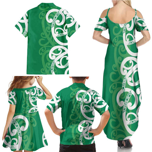 Pounamu Green Maori Family Matching Summer Maxi Dress and Hawaiian Shirt Koru Kowhaiwhai - Aussie Hoodie
