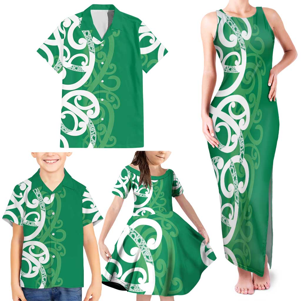 Pounamu Green Maori Family Matching Tank Maxi Dress and Hawaiian Shirt Koru Kowhaiwhai - Aussie Hoodie