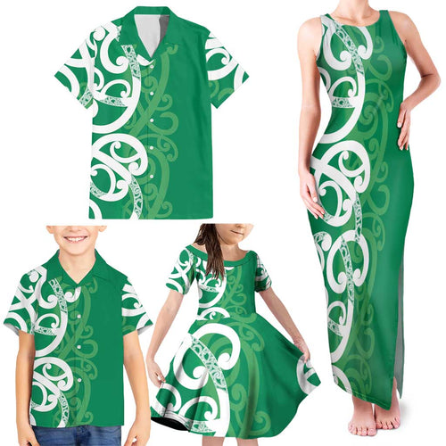 Pounamu Green Maori Family Matching Tank Maxi Dress and Hawaiian Shirt Koru Kowhaiwhai - Aussie Hoodie