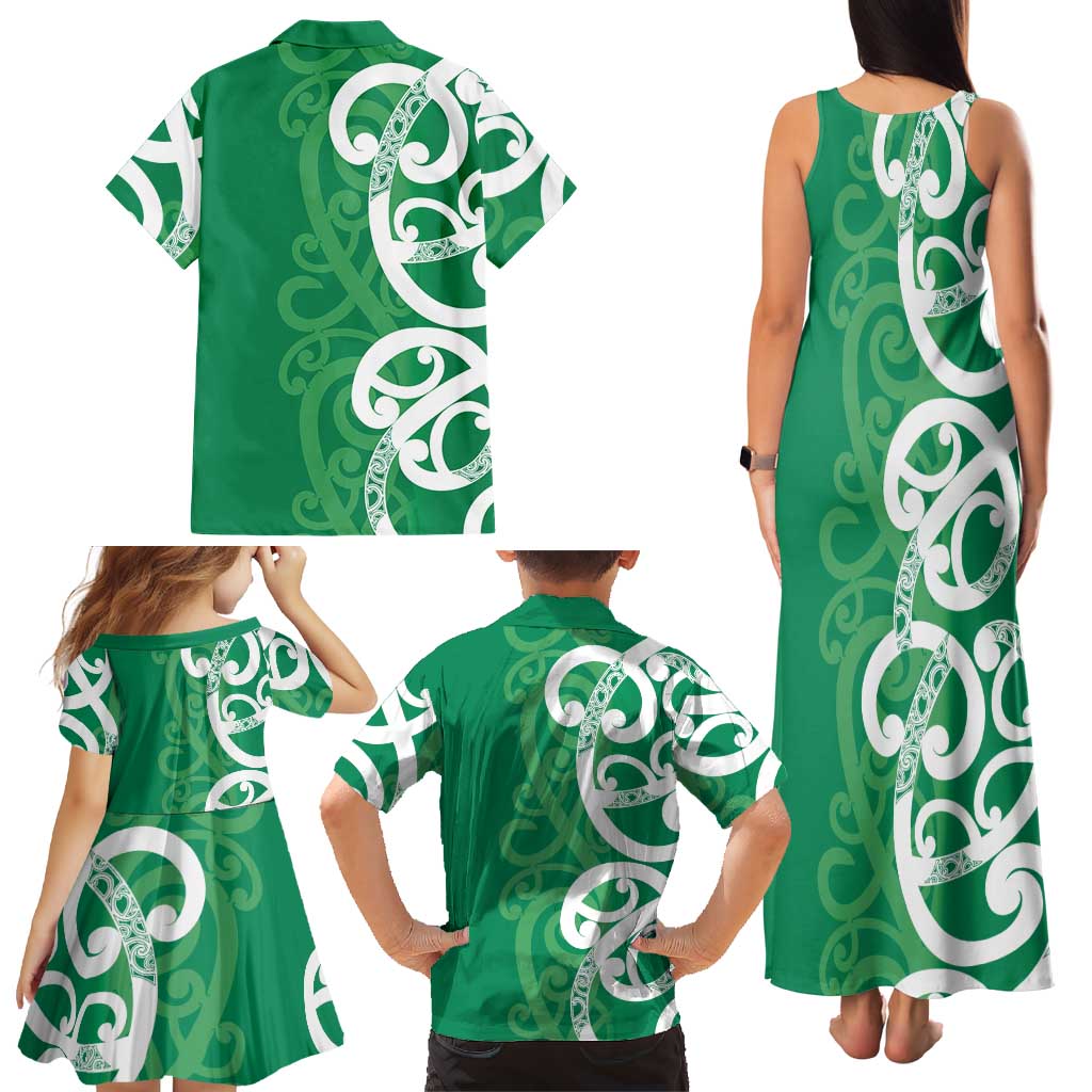 Pounamu Green Maori Family Matching Tank Maxi Dress and Hawaiian Shirt Koru Kowhaiwhai - Aussie Hoodie
