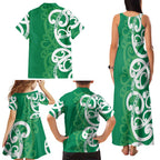 Pounamu Green Maori Family Matching Tank Maxi Dress and Hawaiian Shirt Koru Kowhaiwhai - Aussie Hoodie