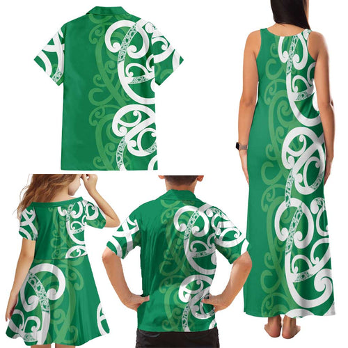 Pounamu Green Maori Family Matching Tank Maxi Dress and Hawaiian Shirt Koru Kowhaiwhai - Aussie Hoodie