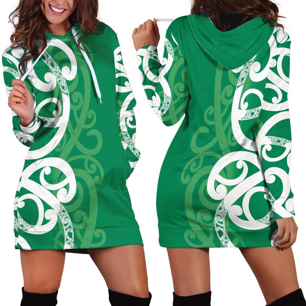Pounamu Green Maori Hoodie Dress Koru Kowhaiwhai - Aussie Hoodie