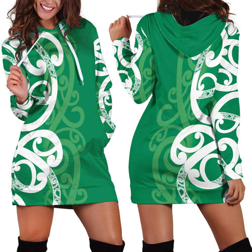 Pounamu Green Maori Hoodie Dress Koru Kowhaiwhai - Aussie Hoodie