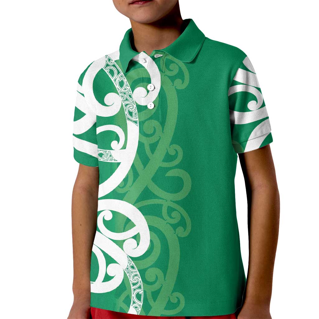 Pounamu Green Maori Kid Polo Shirt Koru Kowhaiwhai - Aussie Hoodie