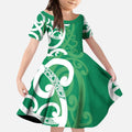 Pounamu Green Maori Kid Short Sleeve Dress Koru Kowhaiwhai - Aussie Hoodie