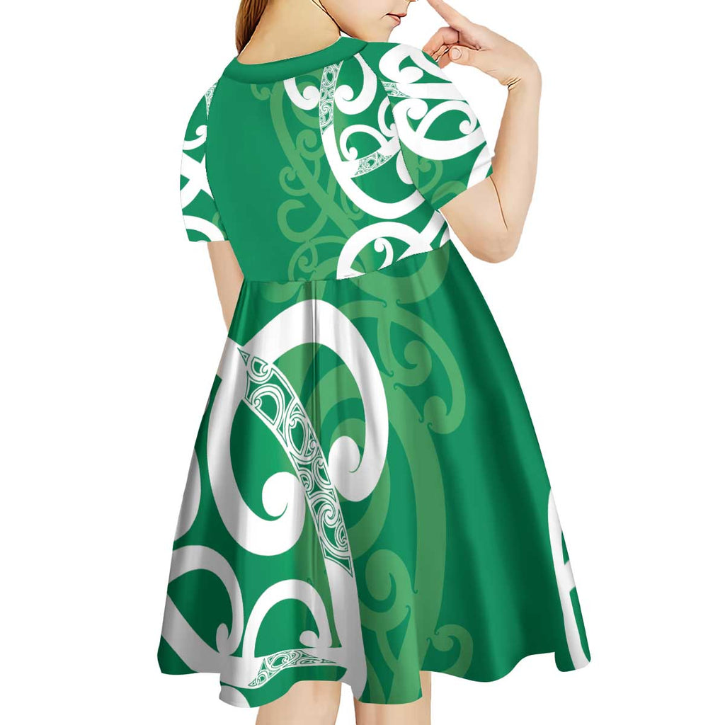 Pounamu Green Maori Kid Short Sleeve Dress Koru Kowhaiwhai - Aussie Hoodie