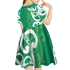 Pounamu Green Maori Kid Short Sleeve Dress Koru Kowhaiwhai - Aussie Hoodie
