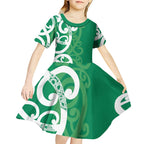 Pounamu Green Maori Kid Short Sleeve Dress Koru Kowhaiwhai - Aussie Hoodie