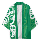 Pounamu Green Maori Kimono Koru Kowhaiwhai - Aussie Hoodie
