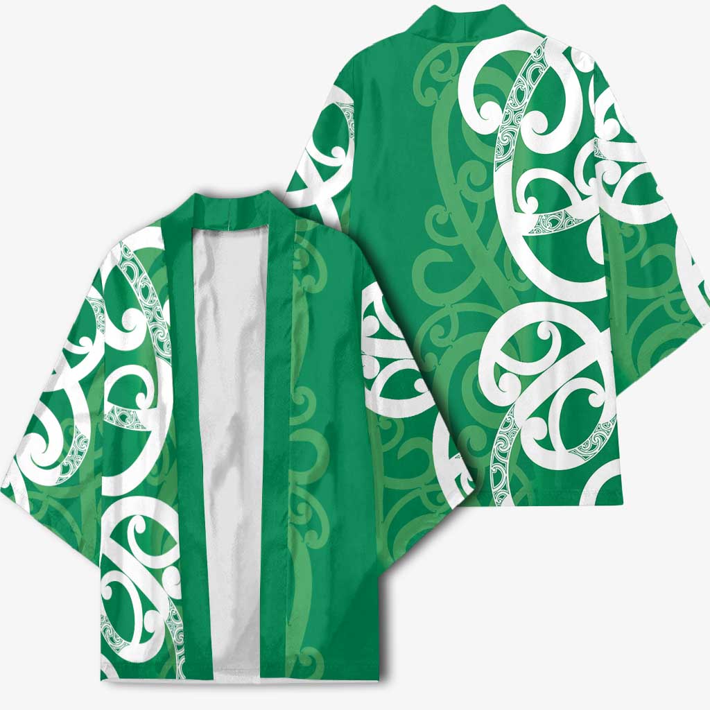 Pounamu Green Maori Kimono Koru Kowhaiwhai - Aussie Hoodie