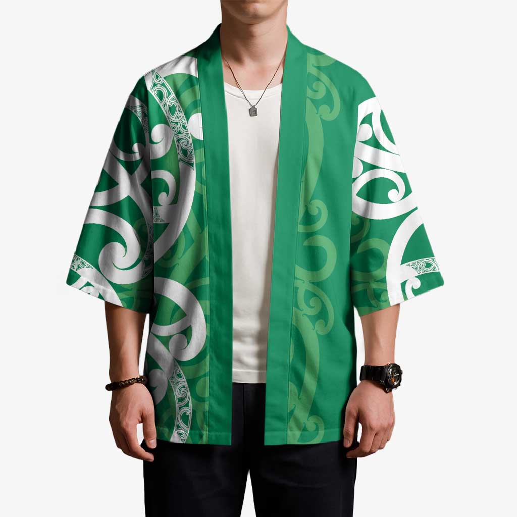Pounamu Green Maori Kimono Koru Kowhaiwhai - Aussie Hoodie