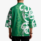 Pounamu Green Maori Kimono Koru Kowhaiwhai - Aussie Hoodie