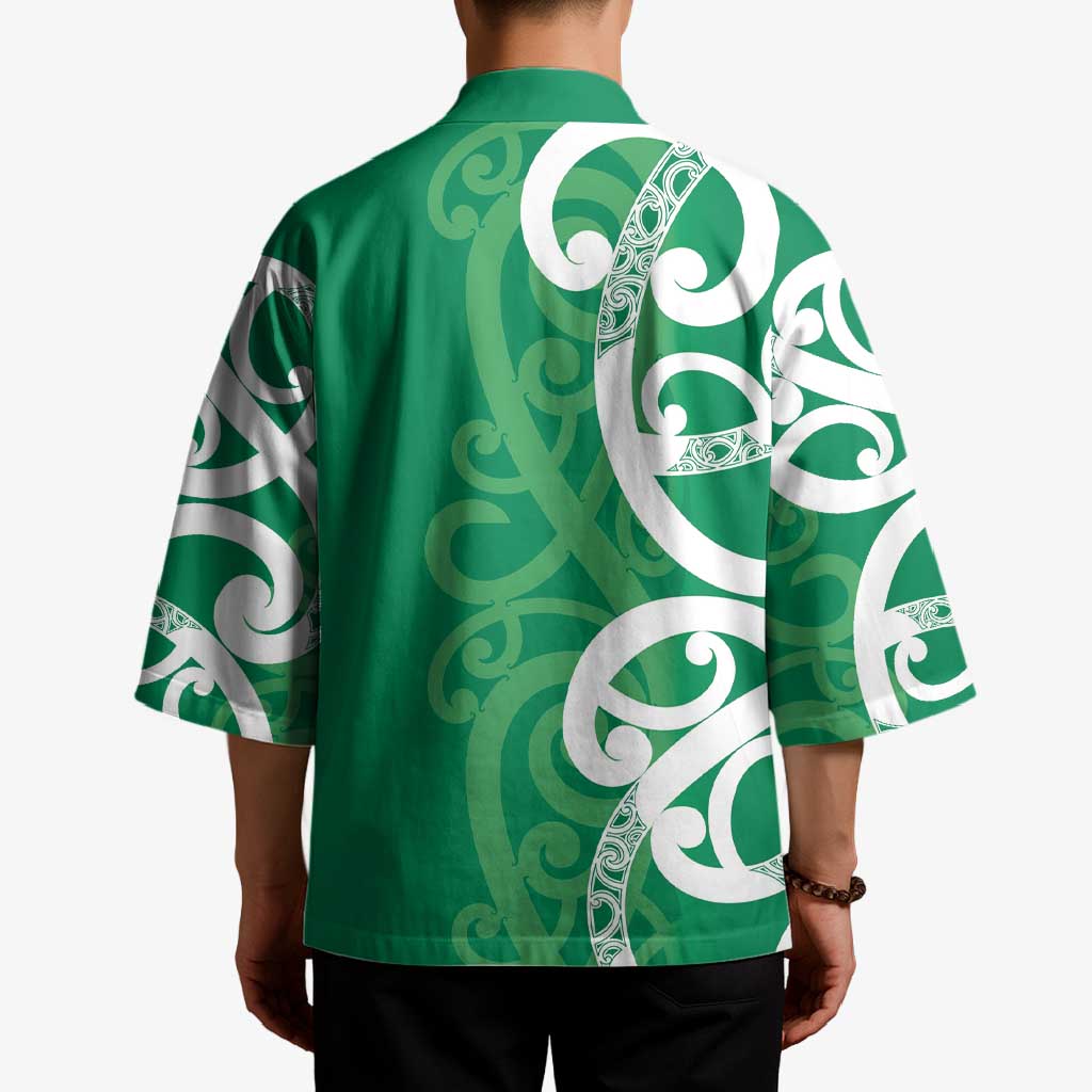 Pounamu Green Maori Kimono Koru Kowhaiwhai - Aussie Hoodie
