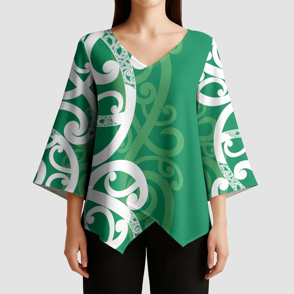 Pounamu Green Maori Kimono Sleeve Blouse Koru Kowhaiwhai - Aussie Hoodie