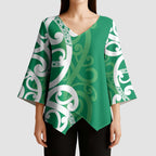 Pounamu Green Maori Kimono Sleeve Blouse Koru Kowhaiwhai - Aussie Hoodie