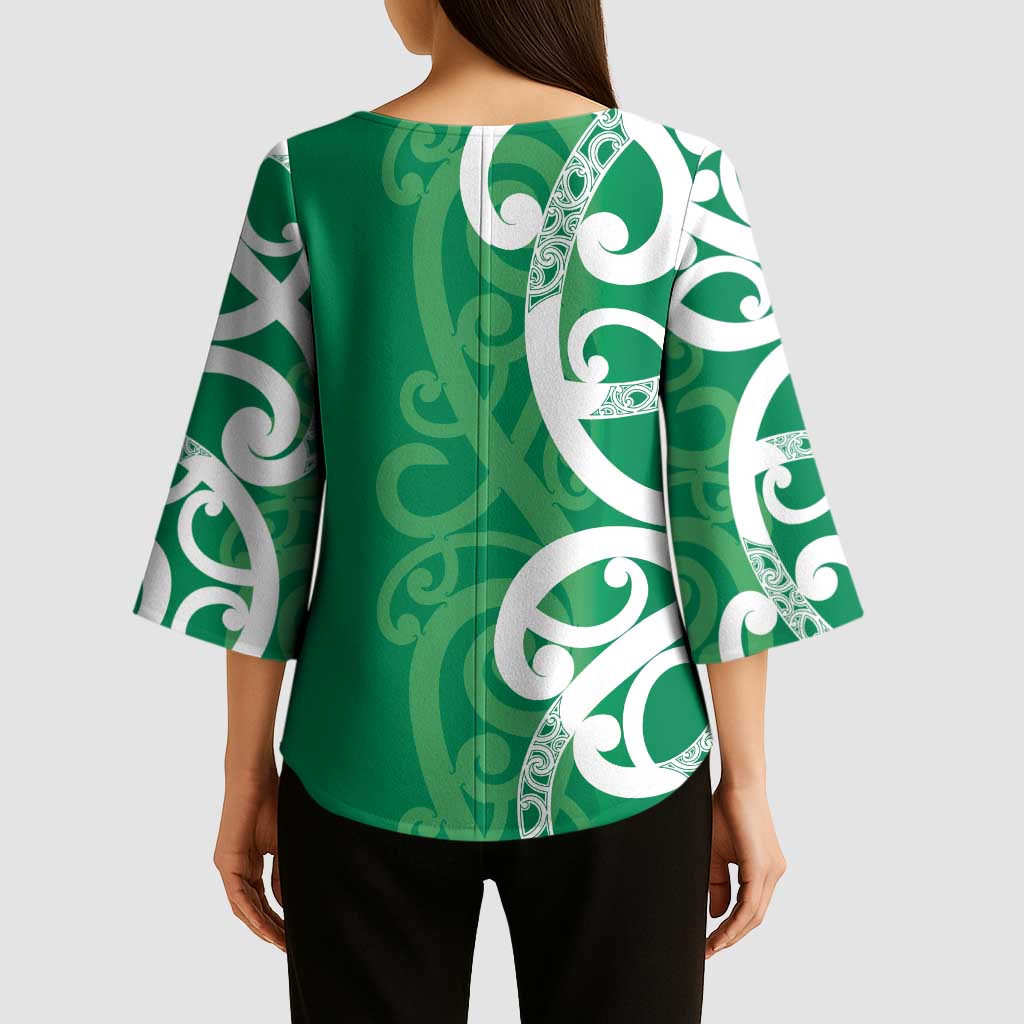 Pounamu Green Maori Kimono Sleeve Blouse Koru Kowhaiwhai - Aussie Hoodie