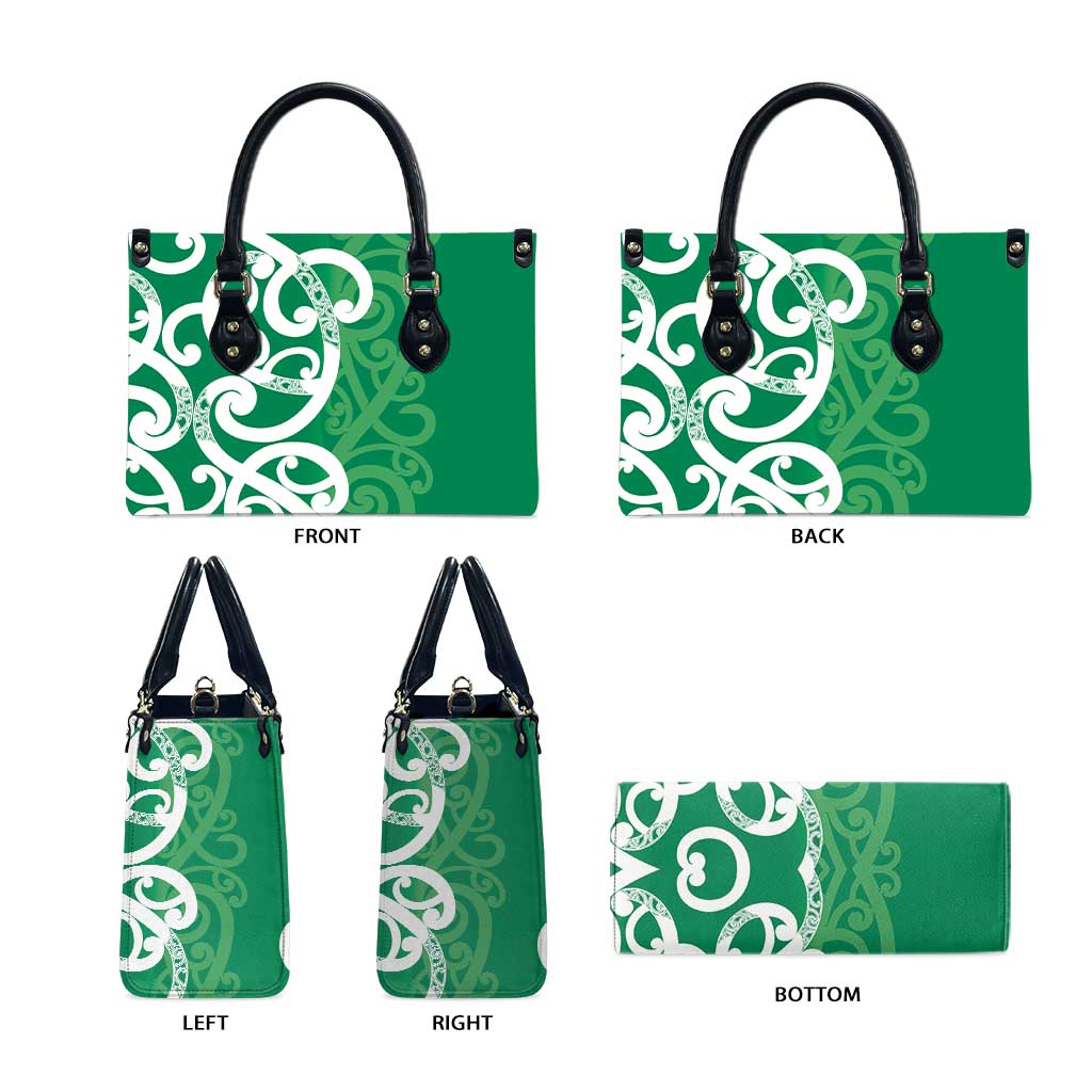 Pounamu Green Maori Leather Bag Koru Kowhaiwhai - Aussie Hoodie