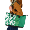 Pounamu Green Maori Leather Tote Bag Koru Kowhaiwhai - Aussie Hoodie