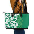 Pounamu Green Maori Leather Tote Bag Koru Kowhaiwhai - Aussie Hoodie