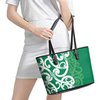 Pounamu Green Maori Leather Tote Bag Koru Kowhaiwhai - Aussie Hoodie