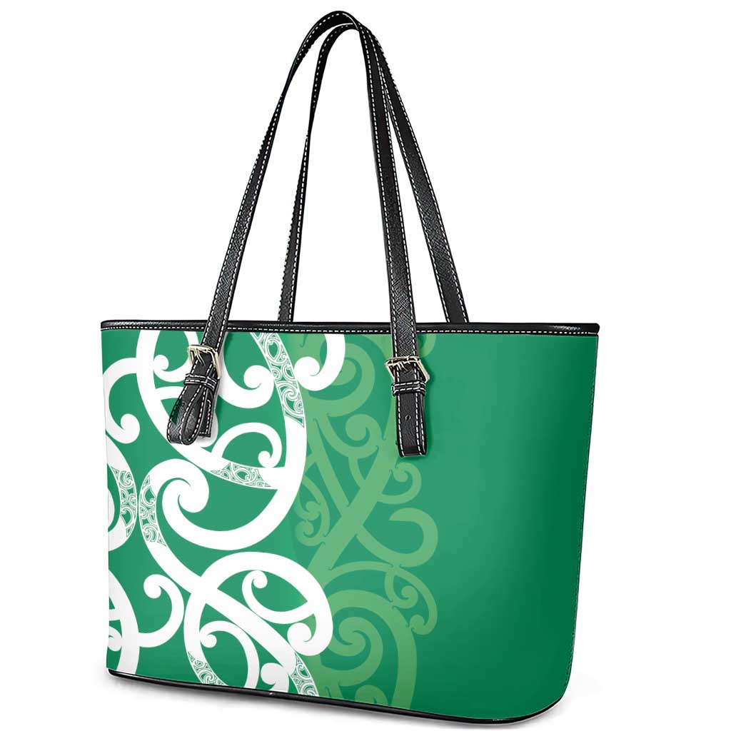 Pounamu Green Maori Leather Tote Bag Koru Kowhaiwhai - Aussie Hoodie