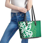 Pounamu Green Maori Leather Tote Bag Koru Kowhaiwhai - Aussie Hoodie
