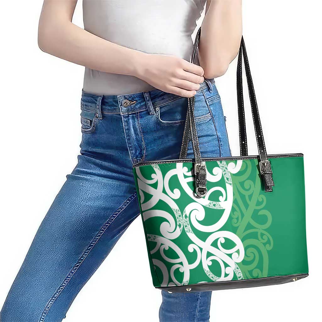 Pounamu Green Maori Leather Tote Bag Koru Kowhaiwhai - Aussie Hoodie
