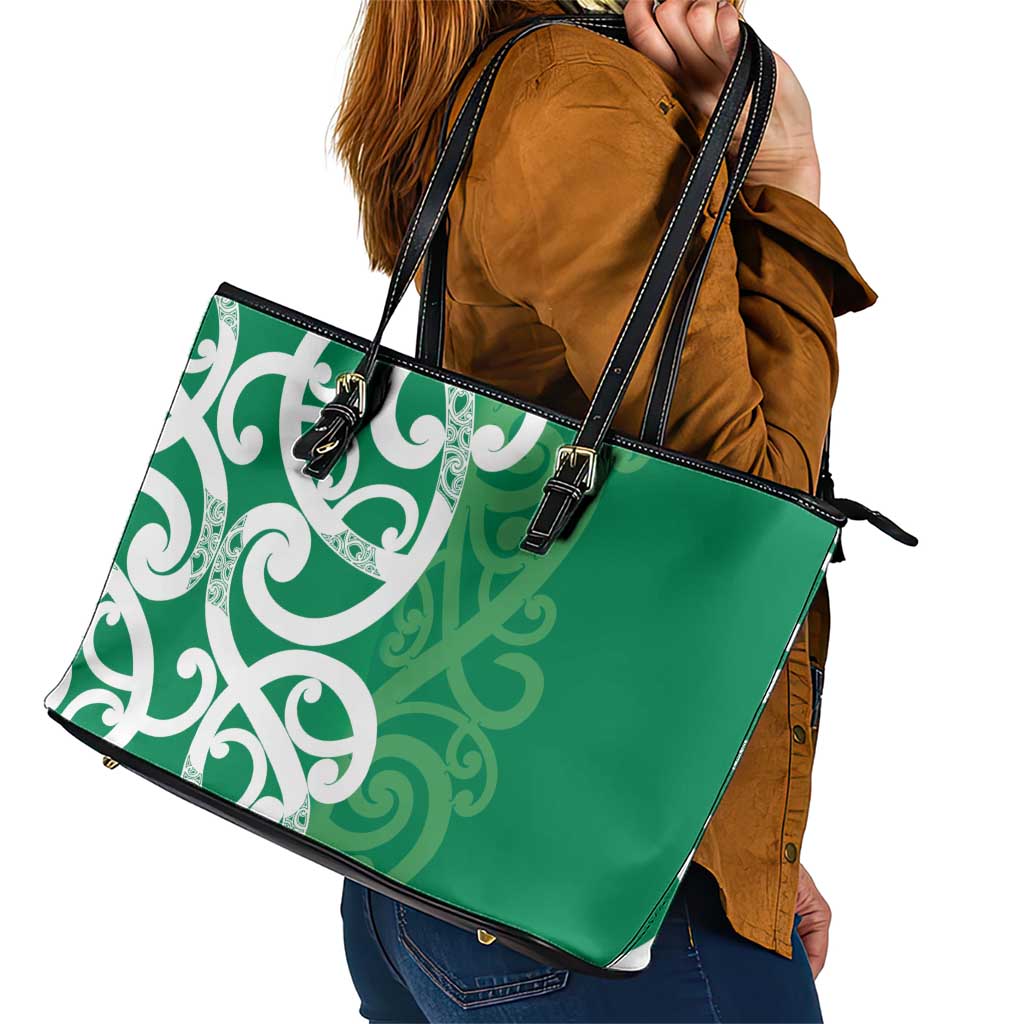 Pounamu Green Maori Leather Tote Bag Koru Kowhaiwhai - Aussie Hoodie